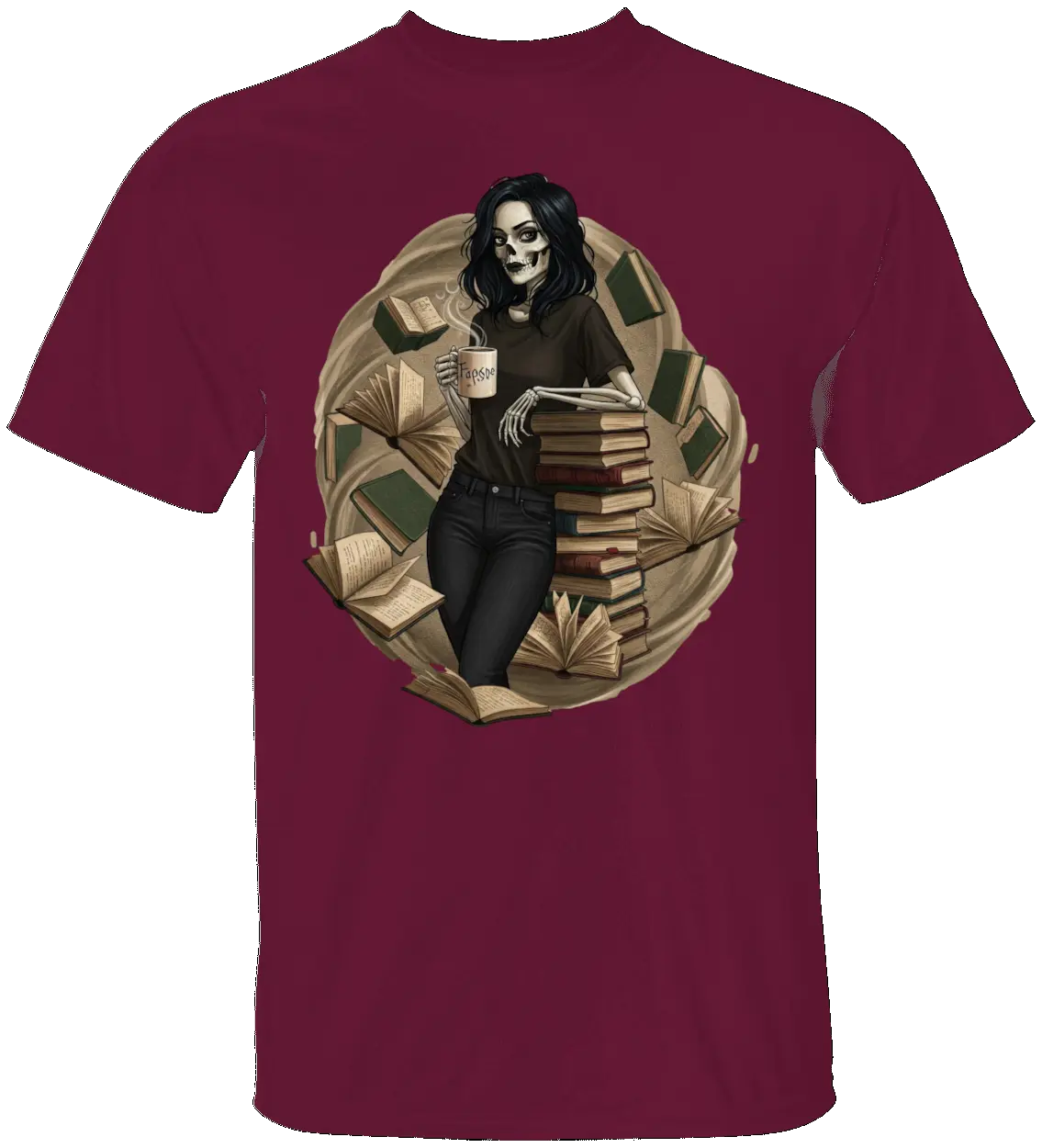 Skeleton Book Girl T-Shirt Literary Fantasy