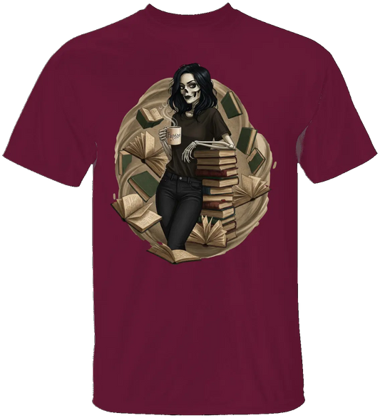 Skeleton Book Girl T-Shirt Literary Fantasy