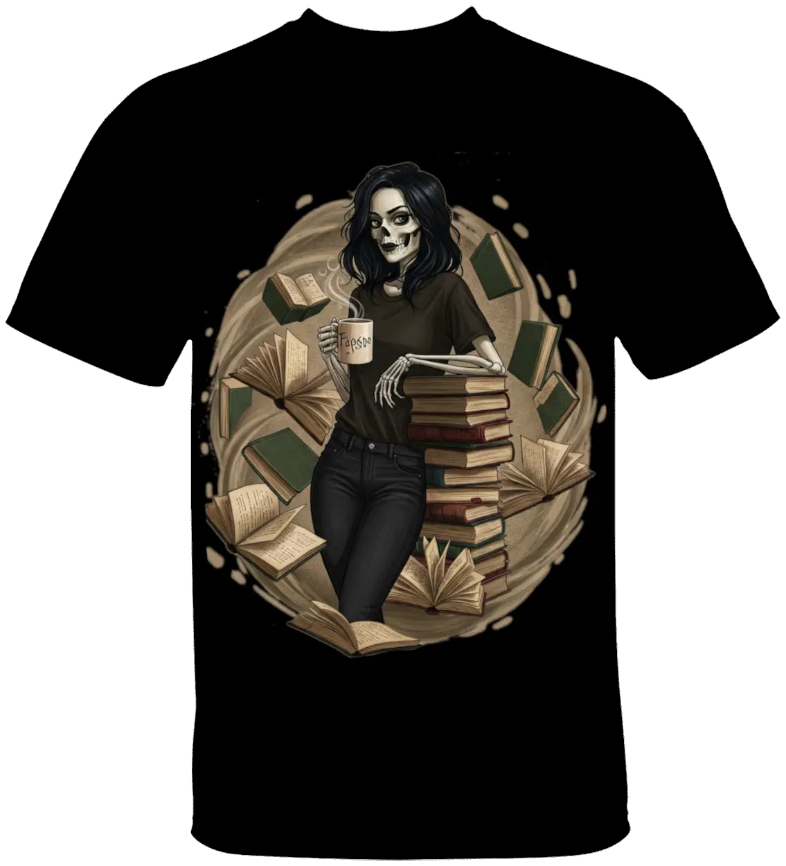 Skeleton Book Girl T-Shirt Literary Fantasy