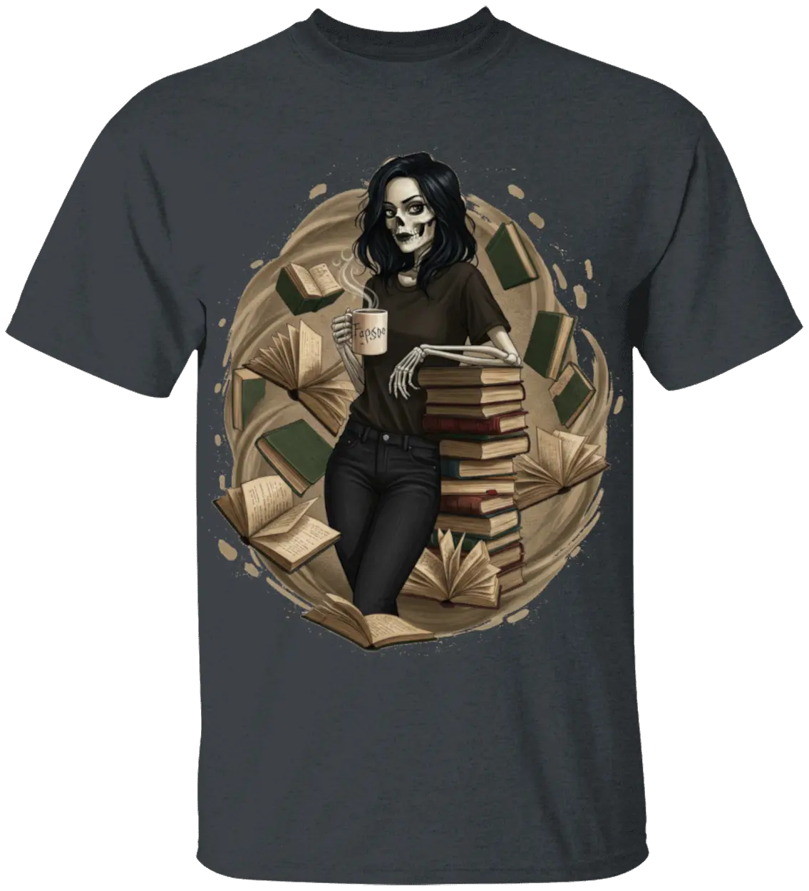 Skeleton Book Girl T-Shirt Literary Fantasy
