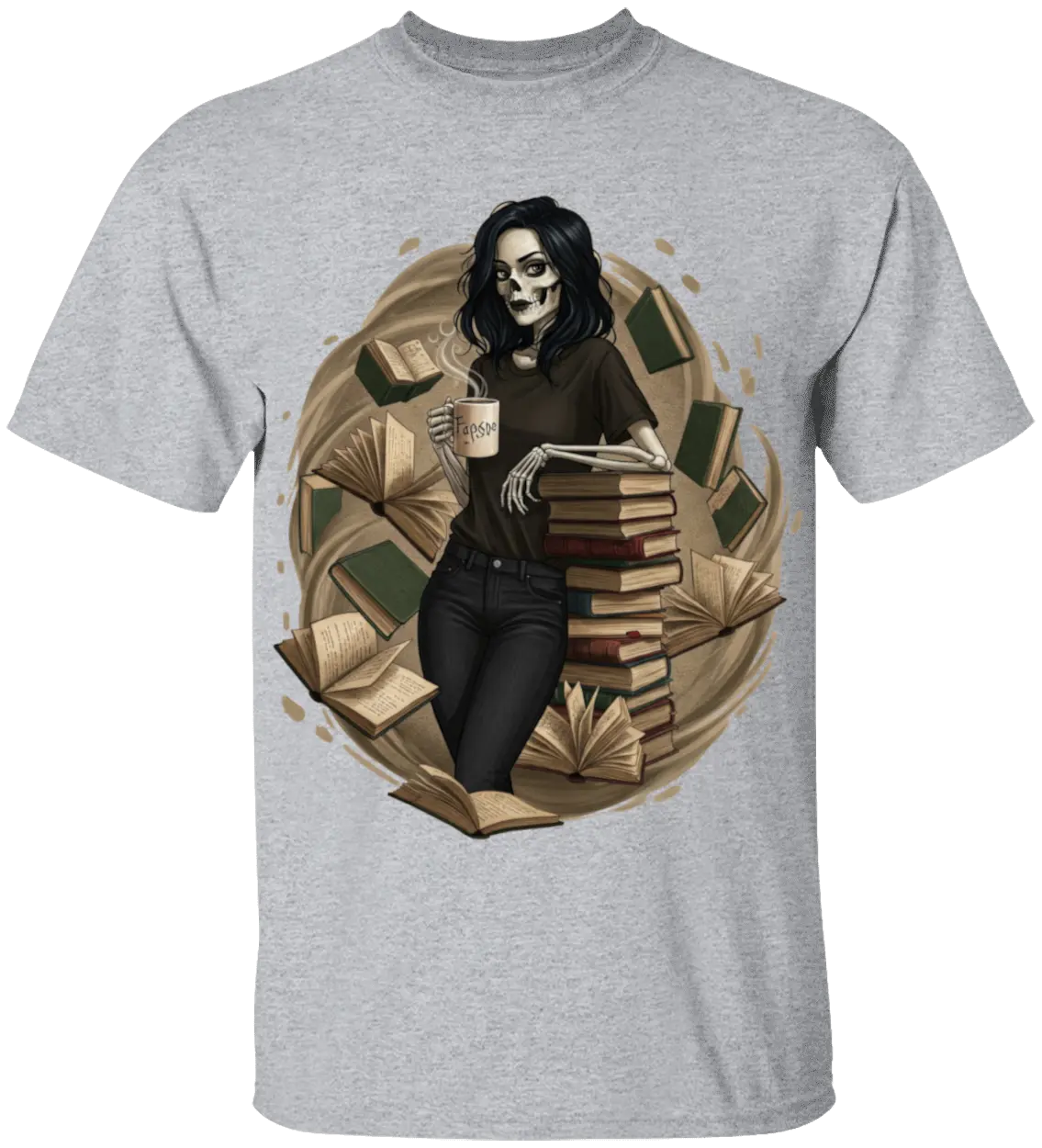 Skeleton Book Girl T-Shirt Literary Fantasy