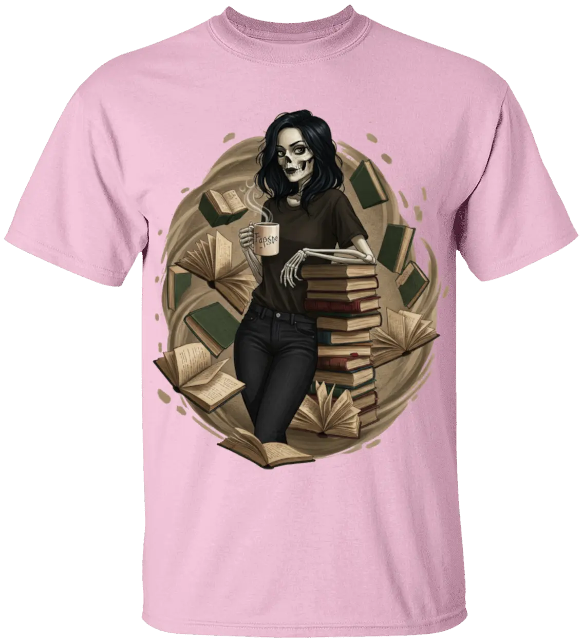 Skeleton Book Girl T-Shirt Literary Fantasy