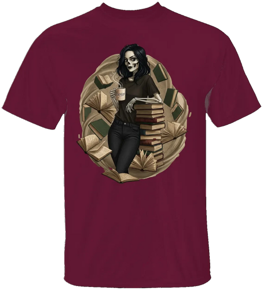 Skeleton Book Girl T-Shirt Literary Fantasy