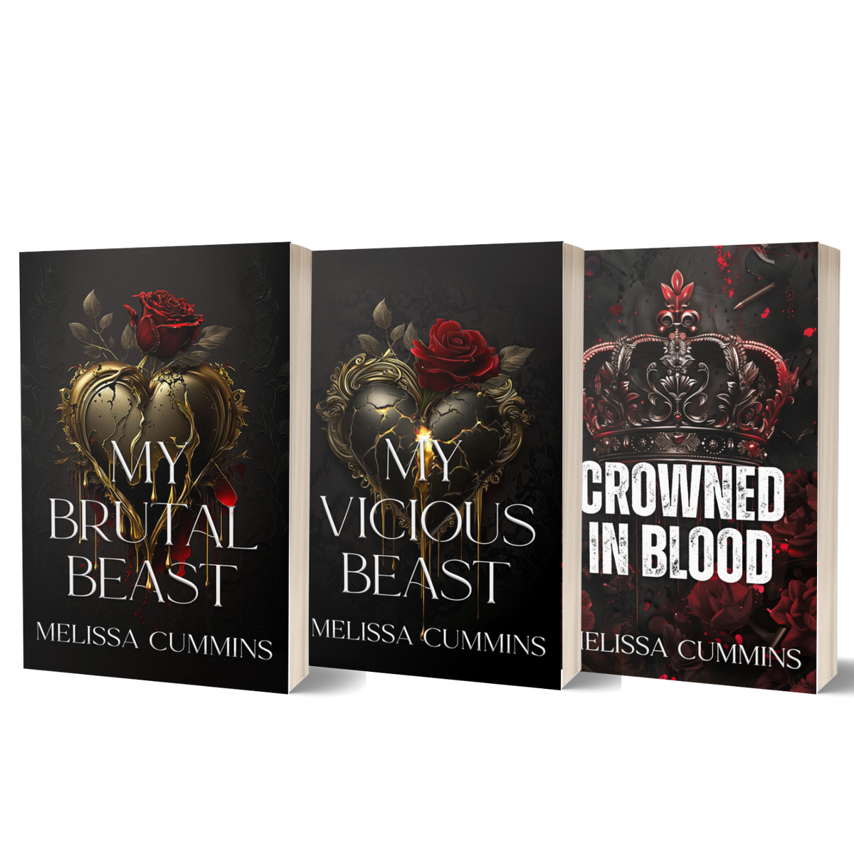 Three book covers from the 'My Brutal Beast' series by Melissa Cummins, displayed side-by-side on a clean white background.