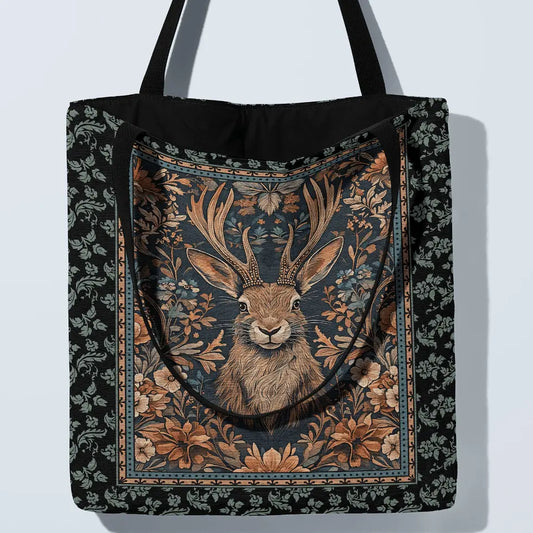 Vintage Jackalope Woven Tote – A Mythical Statement Piece Offbeat Opulence