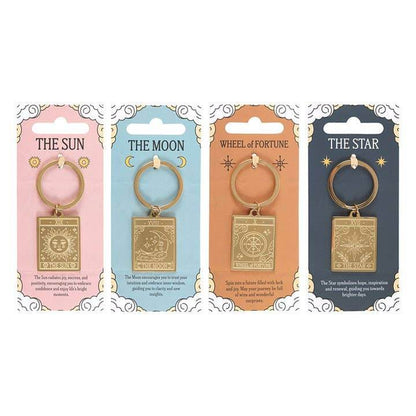 Vintage Tarot Card Keyrings, Sun, Moon, Wheel of Fortune, Star Water Moon Shop