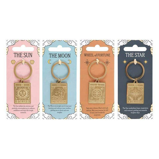 Vintage Tarot Card Keyrings, Sun, Moon, Wheel of Fortune, Star Water Moon Shop