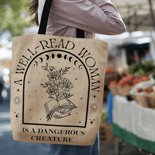 A Well-Read Woman Woven Tote Bag Offbeat Opulence
