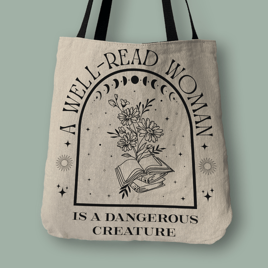 A Well-Read Woman Woven Tote Bag Offbeat Opulence