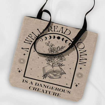 A Well-Read Woman Woven Tote Bag Offbeat Opulence