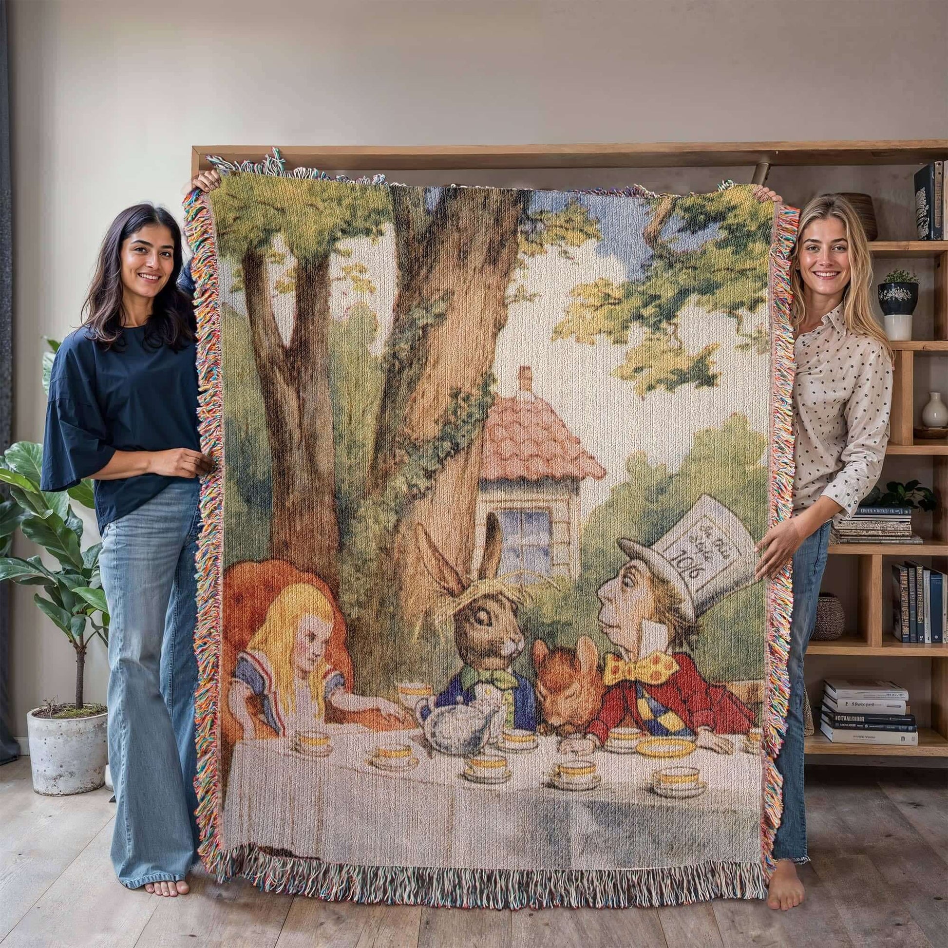 Alice in Wonderland Mad Hatter Tea Party Woven Blanket Offbeat Opulence
