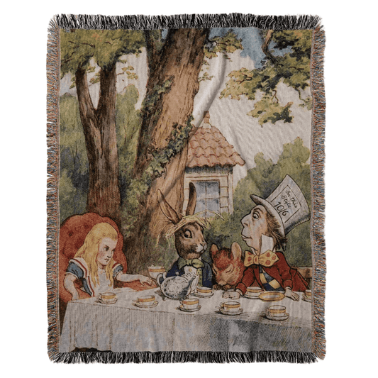 Alice in Wonderland Mad Hatter Tea Party Woven Blanket Offbeat Opulence