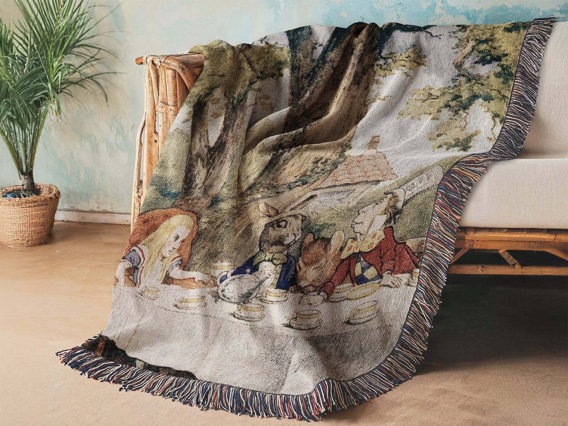 Alice in Wonderland Mad Hatter Tea Party Woven Blanket Offbeat Opulence