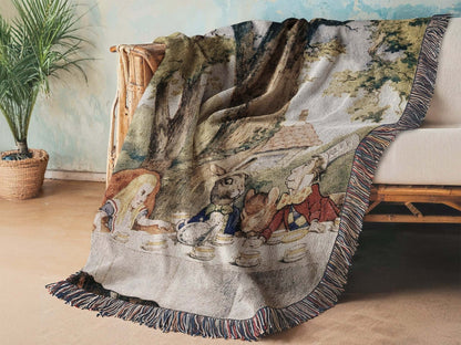 Alice in Wonderland Mad Hatter Tea Party Woven Blanket Offbeat Opulence