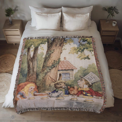 Alice in Wonderland Mad Hatter Tea Party Woven Blanket Offbeat Opulence