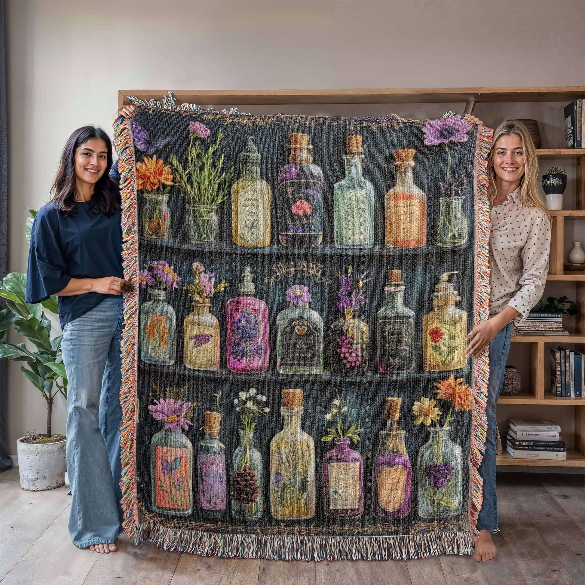 Apothecary Shelves Watercolor Woven Blanket Offbeat Opulence