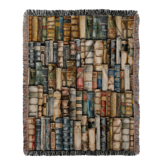 Bookshelf of Delusion & Denial Woven Throw Blanket Offbeat Opulence
