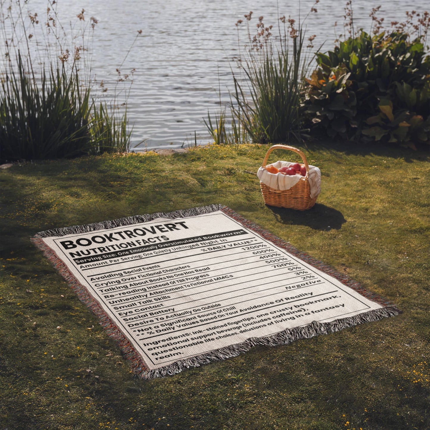 Booktrovert Nutrition Facts Woven Blanket – Quietly Unhinged & Cozy