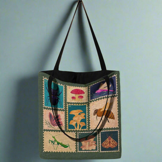 Botanical Stamps Woven Tapestry Tote – Nature-Inspired & Uniquely Crafted Offbeat Opulence