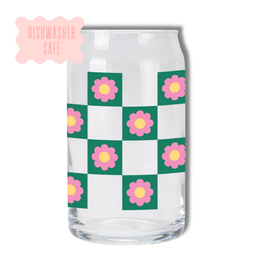 Oak Shore Collective LLC - Pink Checkered | Libbey Glass Beer Can Iced Coffee Glass