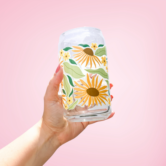 Oak Shore Collective LLC - Modern Sunflower | Libbey Glass Beer Can Iced Coffee Glass