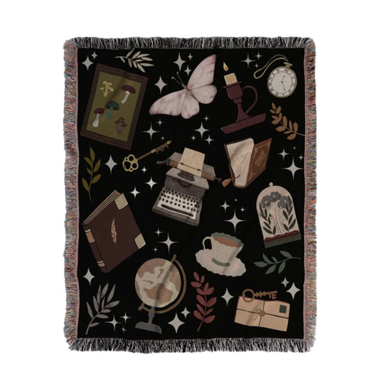 Dark Academia Woven Tapestry Blanket – A Scholar's Dream Offbeat Opulence