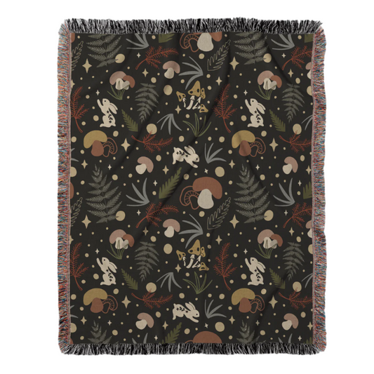 Enchanted Woodland Woven Blanket – A Cozy Escape Through A Mystical Forest Offbeat Opulence