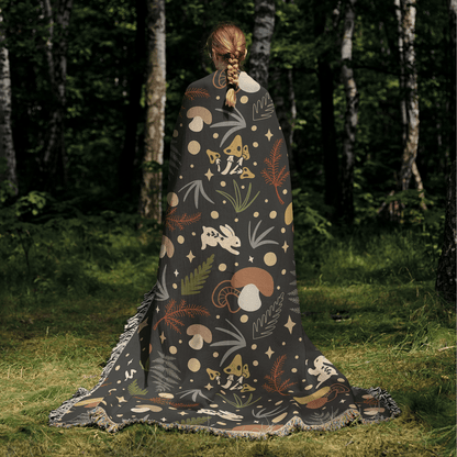 Enchanted Woodland Woven Blanket – A Cozy Escape Through A Mystical Forest Offbeat Opulence