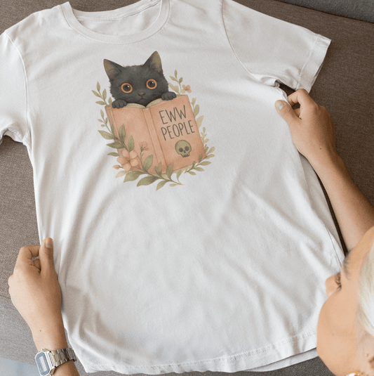 Eww People Black Cat T-Shirt – Bookish Anti-Social Reader Tee Offbeat Opulence