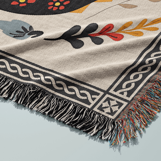 Folk Art Dragon Woven Blanket Offbeat Opulence