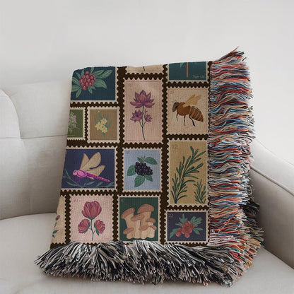 Garden Stamps Woven Blanket – A Botanical Tapestry of Nature's Wonders