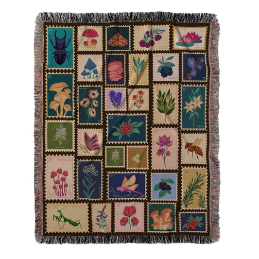 Garden Stamps Woven Blanket – A Botanical Tapestry of Nature's Wonders Offbeat Opulence