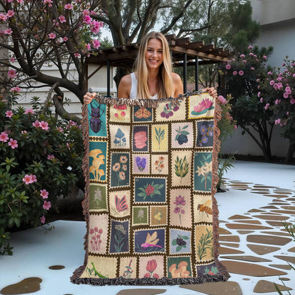 Garden Stamps Woven Blanket – A Botanical Tapestry of Nature's Wonders