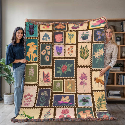 Garden Stamps Woven Blanket – A Botanical Tapestry of Nature's Wonders