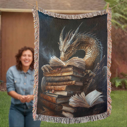 Guardian Book Dragon Woven Blanket – A Cozy Tribute to the Love of Stories Offbeat Opulence