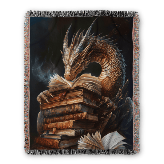 Guardian Book Dragon Woven Blanket – A Cozy Tribute to the Love of Stories Offbeat Opulence