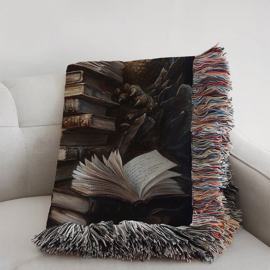 Guardian Book Dragon Woven Blanket – A Cozy Tribute to the Love of Stories Offbeat Opulence