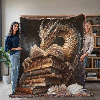 Guardian Book Dragon Woven Blanket – A Cozy Tribute to the Love of Stories Offbeat Opulence