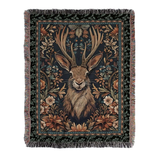 Jackalope Legend Woven Tapestry Blanket – A Mythical Masterpiece Offbeat Opulence