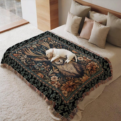 Jackalope Legend Woven Tapestry Blanket – A Mythical Masterpiece Offbeat Opulence