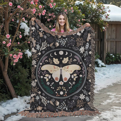 Lunar Moth Woven Tapestry Blanket – A Dream in Threads Offbeat Opulence