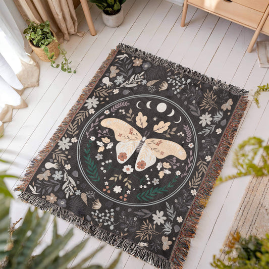 Lunar Moth Woven Tapestry Blanket – A Dream in Threads Offbeat Opulence