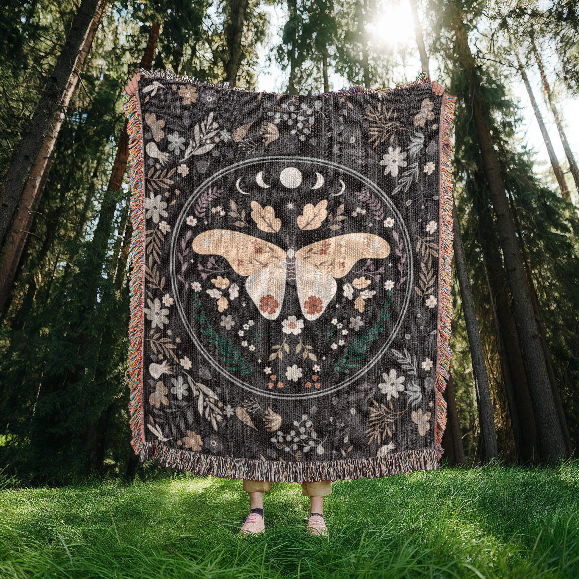 Lunar Moth Woven Tapestry Blanket – A Dream in Threads Offbeat Opulence