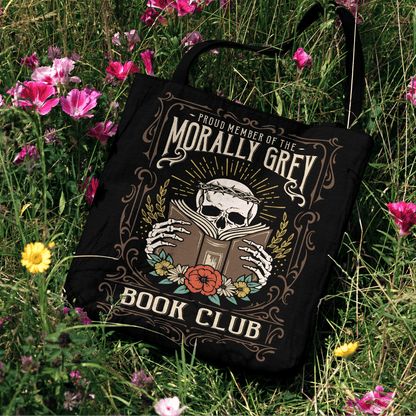 Morally Grey Book Club Woven Tote Bag Offbeat Opulence