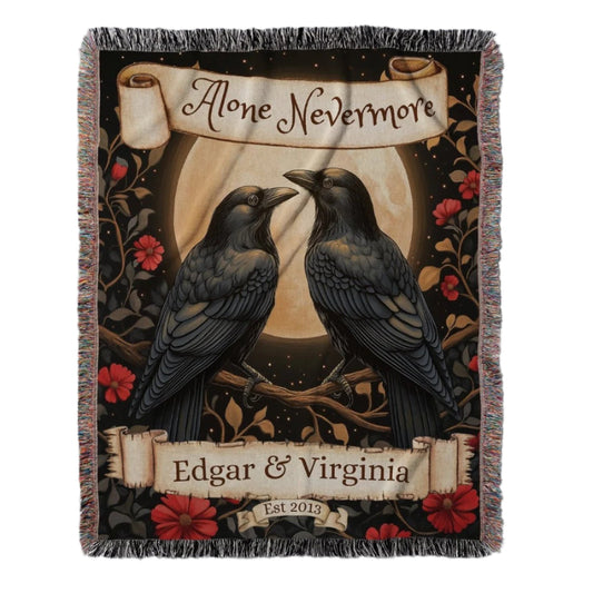 Personalized Nevermore Raven Woven Blanket – A Gothic Tribute to Eternal Love Offbeat Opulence