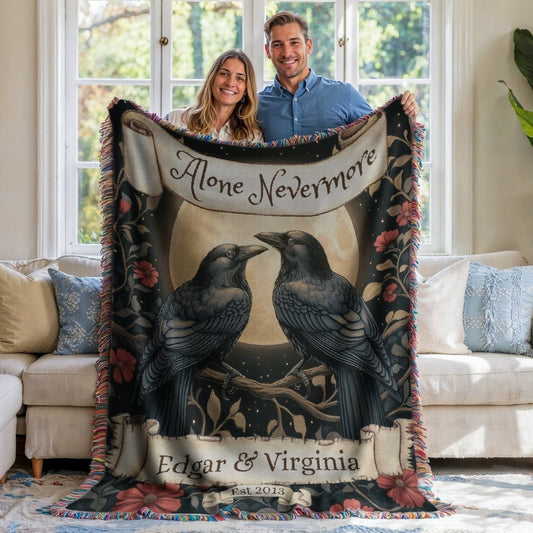 Personalized Nevermore Raven Woven Blanket – A Gothic Tribute to Eternal Love Offbeat Opulence
