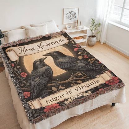 Personalized Nevermore Raven Woven Blanket – A Gothic Tribute to Eternal Love Offbeat Opulence