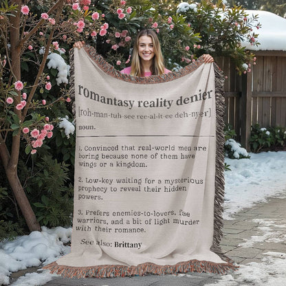 Personalized Romantasy Reality Denier Woven Blanket – A Cozy Escape from the Ordinary Offbeat Opulence