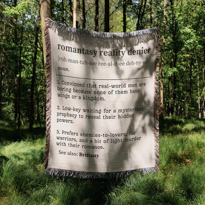 Personalized Romantasy Reality Denier Woven Blanket – A Cozy Escape from the Ordinary Offbeat Opulence