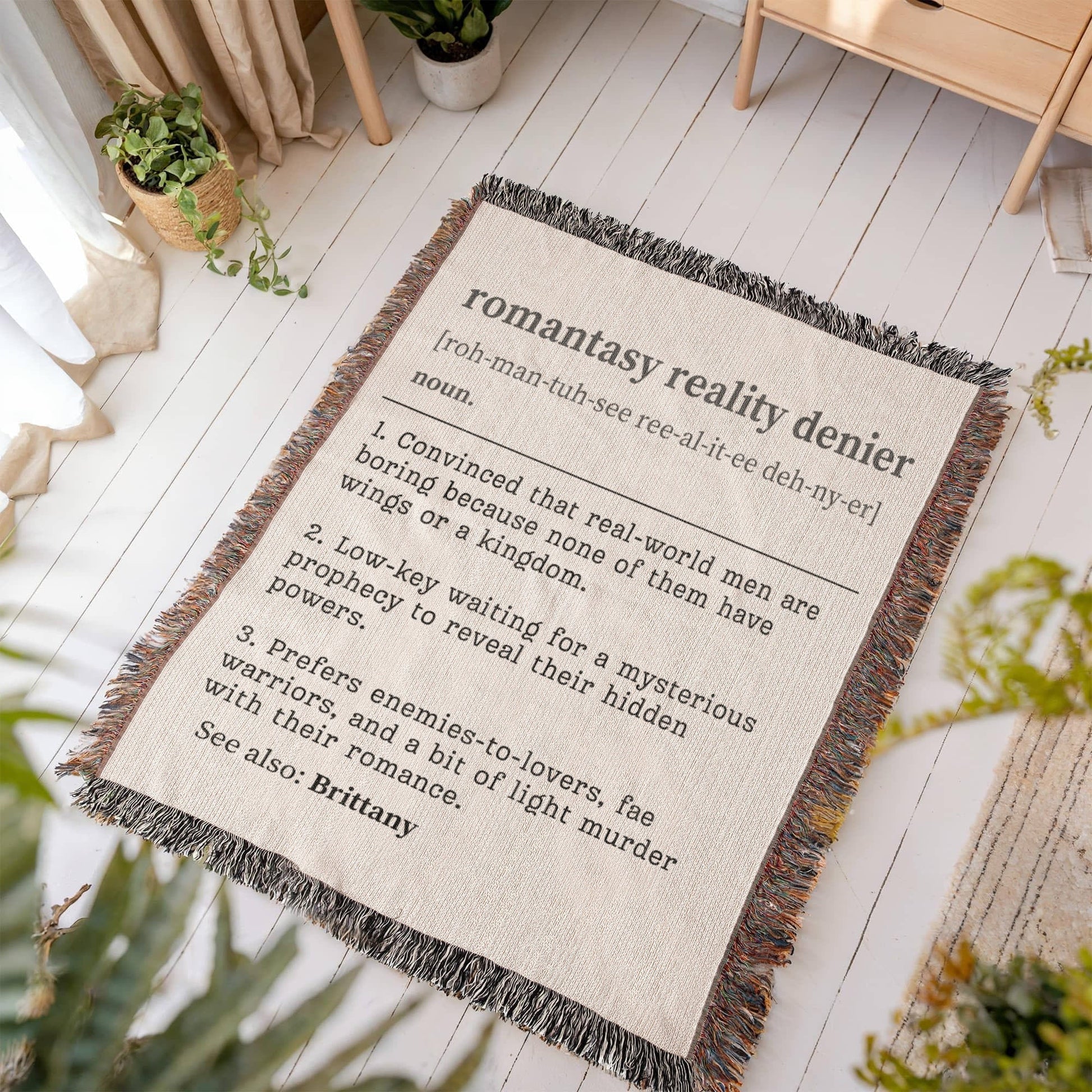 Personalized Romantasy Reality Denier Woven Blanket – A Cozy Escape from the Ordinary Offbeat Opulence